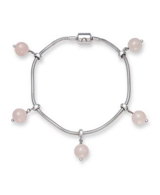 Macy's - Adjustable Rose Quartz 8mm Charm 7.5" Bracelet in Sterling Silver