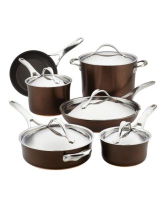 Anolon - Nouvelle 11-Pc. Copper Luxe Sable Hard-Anodized Non-Stick Cookware Set