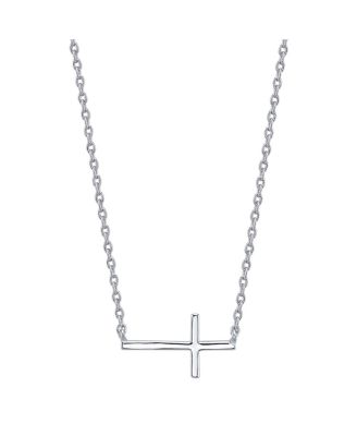 Unwritten - Thin East West Cross Station Necklace in Fine Silver Plate