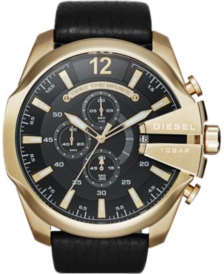 Diesel - Men's Only The Brave Black Leather Strap Watch 51x59mm