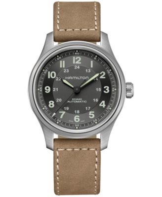 Hamilton - Men's Swiss Automatic Khaki Field Brown Leather Strap Watch 42mm