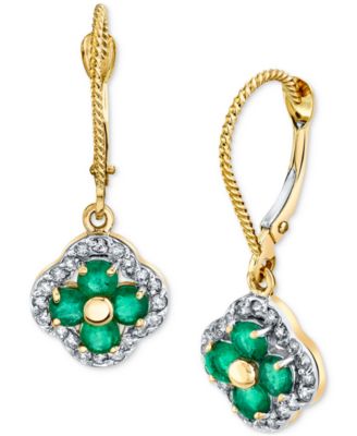 Macy's Brand - Emerald (7/8 ct. t.w.) & Diamond (1/3 ct. t.w.) Flower Drop Earrings in 14k Gold
