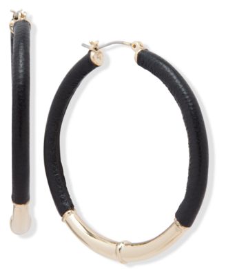 Lauren Ralph Lauren - Gold-Tone Medium Leather Hoop Earrings, 2"