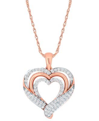 Macy's Brand - Diamond Wrapped Heart Pendant Necklace (1/2 ct. t.w.) in 14k Rose Gold-Plate Sterling Silver