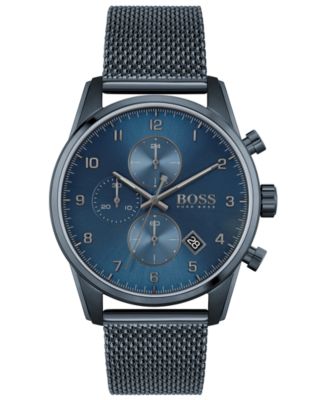 BOSS - Men's Chronograph Skymaster Blue Ion-Plated Mesh Steel Bracelet Watch 44mm