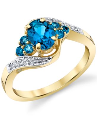 Macy's Brand - Blue Topaz (1-1/3 ct. t.w.) & Diamond (1/20 ct. t.w.) Swirl Ring in 10k Gold