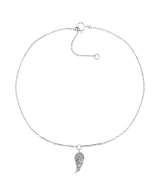 Macy's Brand - Diamond Accent Angel Wing Anklet in Sterling Silver , 9" + 1" extender
