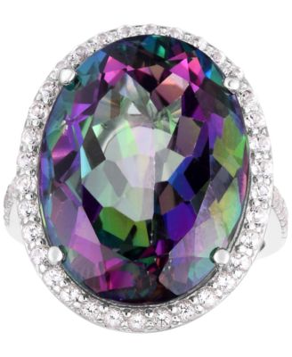 Macy's Brand - Mystic Topaz (20 ct. t.w.) & White Topaz (3/4 ct. t.w.) Oval Statement Ring in Sterling Silver