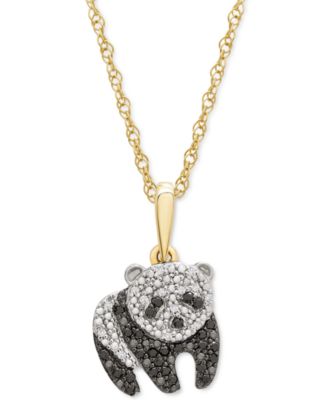 Wrapped - Black & White Diamond Panda 18" Pendant Necklace (1/10 ct. t.w.) in 10k Gold