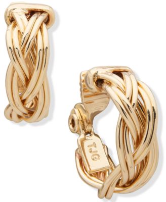 Anne Klein - Gold-Tone Small Braided Clip-On Hoop Earrings, 0.75"