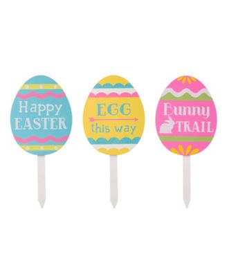Glitzhome - Set of 3 15"H Wooden Easter Egg Yard Stake