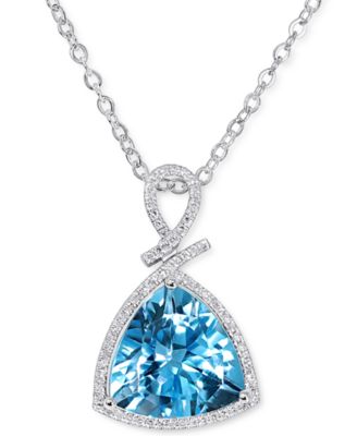 Macy's Brand - Blue Topaz (11 ct. t.w.) & Diamond (1/4 ct. t.w.) Trillion 18" Pendant Necklace in 14k White Gold