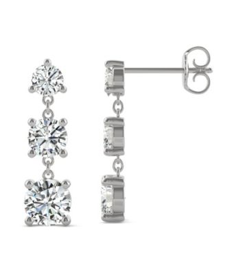 Charles & Colvard - Moissanite Three Stone Drop Earrings 2-1/5 ct. t.w. Diamond Equivalent in 14k White Gold