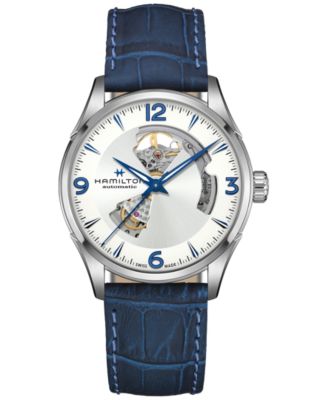 Hamilton - Men's Swiss Automatic Jazzmaster Open Heart Blue Leather Strap Watch 42mm
