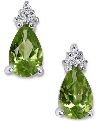 Macy's Brand - Peridot (1-1/2 ct. t.w.) & Diamond (1/20 ct. t.w.) Teardrop Stud Earrings in 14k White Gold