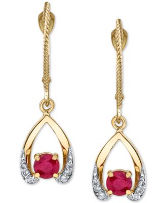 Macy's Brand - Ruby (5/8 ct. t.w.) & Diamond (1/10 ct. t.w.) Wishbone Drop Earrings in 14k Gold