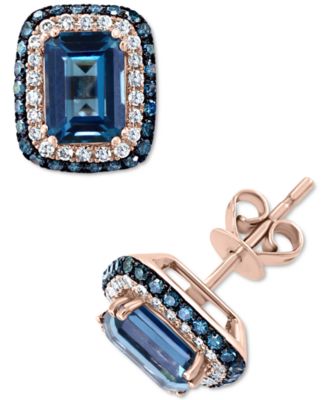 EFFY Collection - London Blue Topaz (2-7/8 ct. t.w.) & Diamond (1/2 ct. t.w.) Stud Earrings in 14k Rose Gold