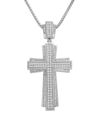 Macy's Brand - Men's Cross 22" Pendant Necklace (1 ct. t.w.) in 14k Gold-Plated Sterling Silver or Sterling Silver