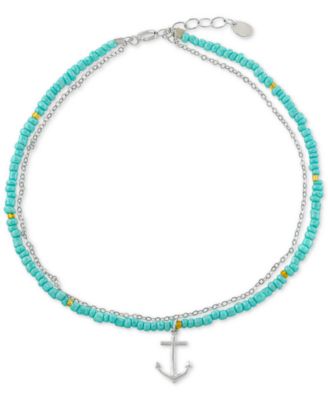 Giani Bernini - Crystal Bead Anchor Charm Layered Ankle Bracelet in Sterling Silver