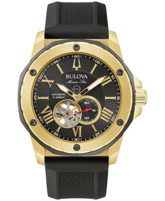 Bulova - Men's Automatic Marine Star Black Silicone Strap Watch 45mm