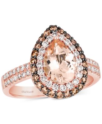 Le Vian - Peach Morganite (7/8 ct. t.w.) & Diamond (3/4 ct. t.w.) Teardrop Halo Ring in 14k Rose Gold
