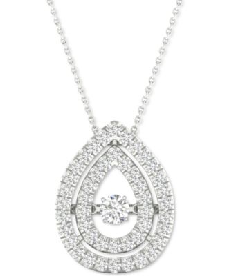 Twinkling Diamond Star - Diamond Double Teardrop Halo 18" Pendant Necklace (3/8 ct. t.w.) in 10k White Gold