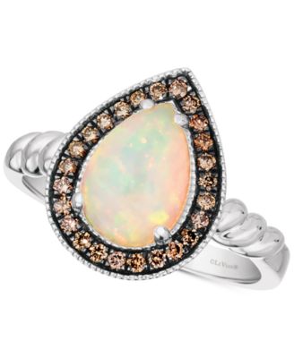 Le Vian - Neopolitan Opal (7/8 ct. t.w.) & Chocolate Diamond (1/5 ct. t.w.) Halo Ring in 14k White Gold