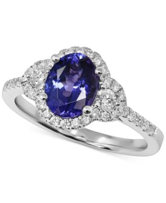 Macy's Brand - Tanzanite (1-3/8 ct. t.w.) & Diamond (3/8 ct. t.w.) Oval Halo Ring in 14k White Gold