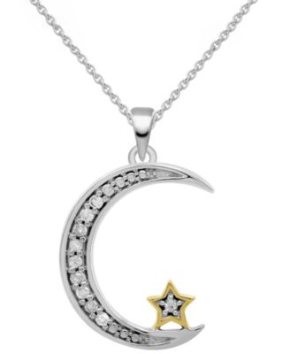 Macy's Brand - Diamond Moon & Star 18" Pendant Necklace (1/10 ct. t.w.) in Sterling Silver & 14k Gold-Plate