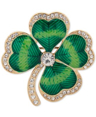 Anne Klein - Gold-Tone Crystal 4-Leaf Clover Pin
