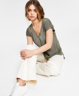 Bar III - V-Neck Mixed-Media Top