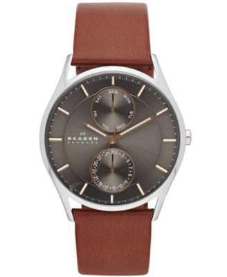 Skagen - Men's Brown Leather Strap Watch 40mm SKW6086