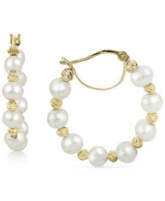 Macy's - Cultured Freshwater Pearl (4 - 4-1/2mm) Small Hoop Earrings in 14k Gold-Plated Sterling Silver