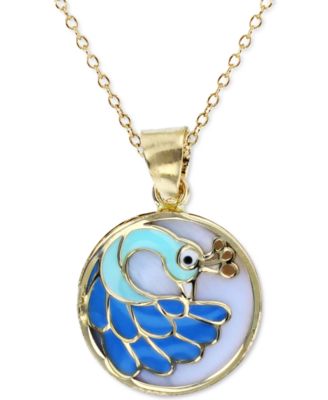Macy's Brand - Enamel Peacock 18" Pendant Necklace in 14k Gold