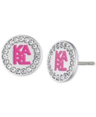 Karl Lagerfeld Paris - Silver-Tone Pav&eacute; Logo Stud Earrings