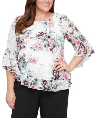 Alex Evenings - Plus Size Floral-Print Blouse