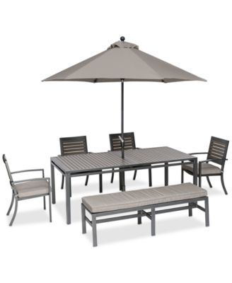VSUserMacys5 - Marlough II Outdoor Aluminum 6-Pc. Dining Set (84" x 42" Dining Table, 4 Dining Chairs and 1 Bench) with Sunbrella&reg; Cushions