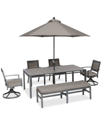 VSUserMacys5 - Marlough II Outdoor Aluminum 6-Pc. Dining Set (84" x 42" Dining Table, 2 Dining Chairs, 2 Swivel Rockers and 1 Bench) with Sunbrella&reg; Cushions