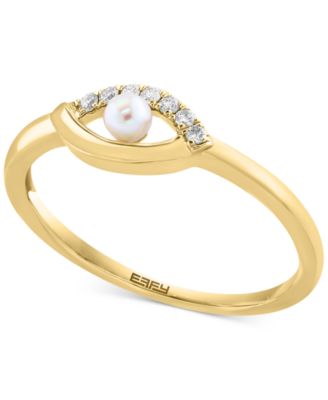 EFFY Collection - Cultured Freshwater Pearl (4mm) & Diamond (1/20 ct. t.w.) Evil Eye Ring in 14k Gold