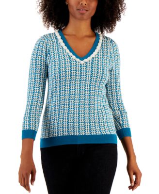 Charter Club - Petite Jacquard V-Neck Sweater
