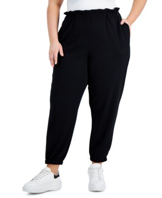 Bar III - Plus Size Paperbag-Waist Jogger Pants