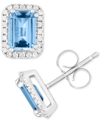 Macy's Brand - Aquamarine (7/8 ct. t.w.) & Diamond (1/8 ct. t.w.) Halo Stud Earrings in 14k Rose Gold