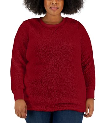 Style & Co - Plus Size Printed Faux-Sherpa Ribbed-Contrast Sweater
