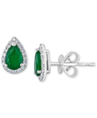 EFFY Collection - Emerald (3/4 ct. t.w.) & Diamond (1/10 ct. t.w.) Halo Stud Earrings in 14k White Gold