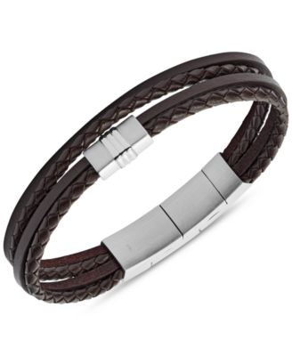 Fossil - Men's Brown Multi-Strand Braided Leather Bracelet