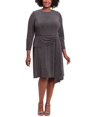 London Times - Plus Size Side-Draped Glitter-Knit Dress
