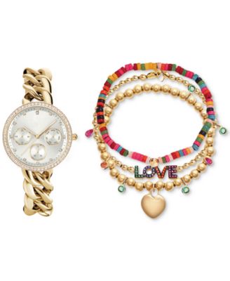Jessica Carlyle - Women's Inspirational Gold-Tone Metal Alloy Bracelet Watch 34mm Gift Set