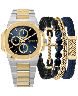 American Exchange - Men's Two-Tone Metal Alloy Bracelet Watch 52mm Gift Set