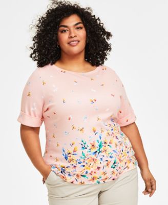 Karen Scott - Plus Size Tulerie Dream Printed Elbow-Sleeve Top