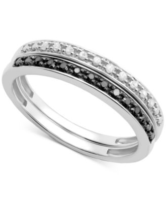 Macy's Brand - 2-Pc Set Black Diamond (1/10 ct. t.w.) & White Diamond (1/10 ct. t.w.) Stack Rings in Sterling Silver